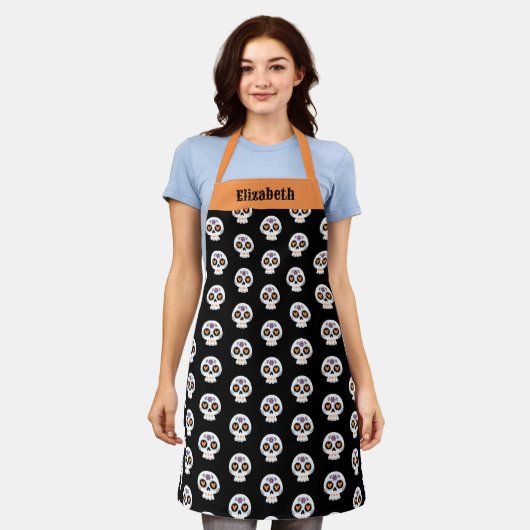 Tablier Cute Halloween Sugar Skull Pattern (Porté)