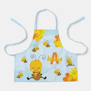 Tablier Cute Happy Bumble Bee with Flowers