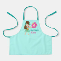 Cute Hula Dancer Hawaiian Girl Teal Monogram Kids