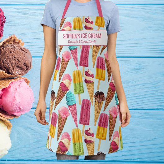 Tablier Cute Ice Cream Cone Popsicle Texte Personnalisé Es