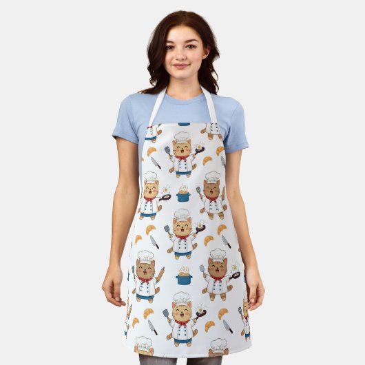Tablier Cute Kawaii Chef Cat Apron – Funny Cooking Cat (Porté)