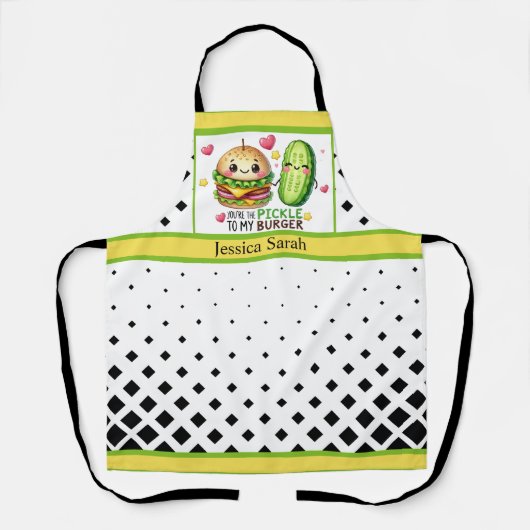 Tablier Cute Kawaii Pickles et Burgers (Recto)