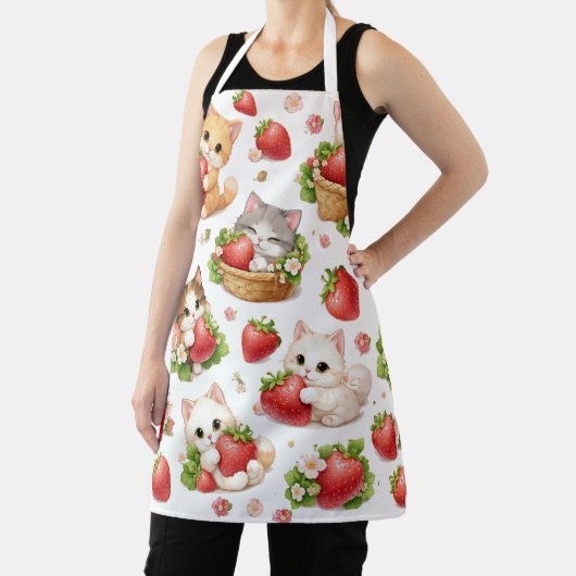 Tablier Cute Kittens and Strawberries Kitchen Apron (Insitu)