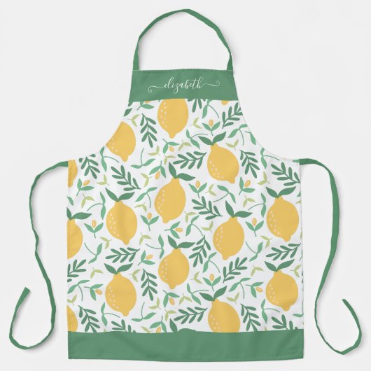 Tablier Cute Lemon Feuille Vert Jaune Fille Nom du script (Recto)