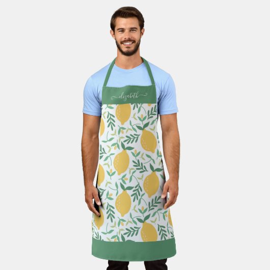 Tablier Cute Lemon Feuille Vert Jaune Fille Nom du script (Porté)
