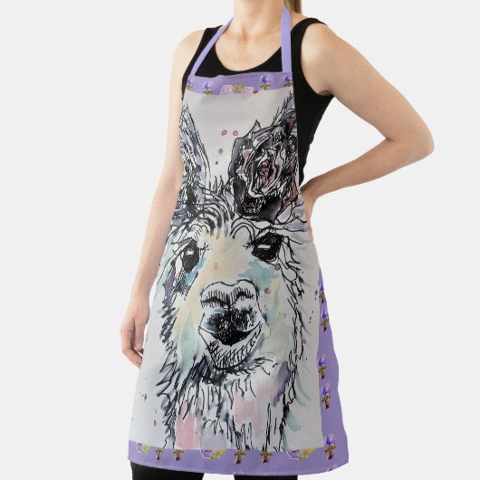 Tablier Cute Llama Aquarelle Peinture Animal Apron (Insitu)