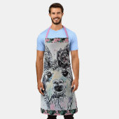 Tablier Cute Llama Aquarelle Peinture Animal Rose Apron (Porté)
