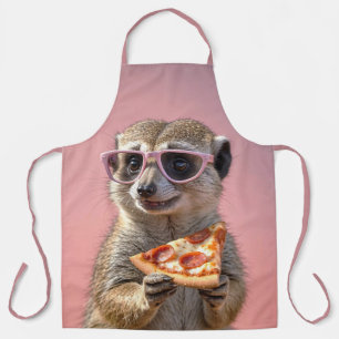 Tablier Cute Meerkat avec lunettes et pizza