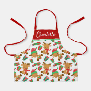 Tablier Cute Modern Christmas Reindeer Nom personnalisé