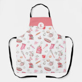 Tablier Cute Motif à l'aquarelle rose Monogramme (Recto)