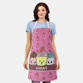 Tablier Cute Motif Cupcake Kawaii Pink Baker Rose Gold (Porté)