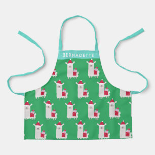 Tablier Cute Noël Llama en vert Personnalisé