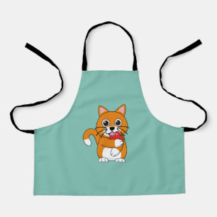 Tablier Cute Orange Blanc Chat Manger Rouge Pomme Carton