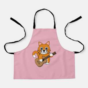 Tablier Cute Orange Chat Blanc Jouer Caricature Guitare
