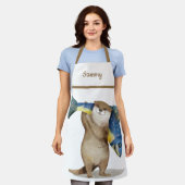 Tablier Cute Otter transportant du poisson Monogrammé (Porté)