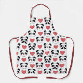 Tablier Cute Panda Emoji Noir Blanc Coeurs d'ours Motif (Recto)