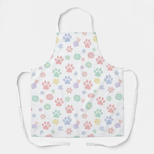 Tablier Cute Pastel Paw Prints and Flowers Pattern (Recto)