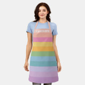 Tablier Cute Pastel Rainbow Stripes Nom personnalisé (Porté)