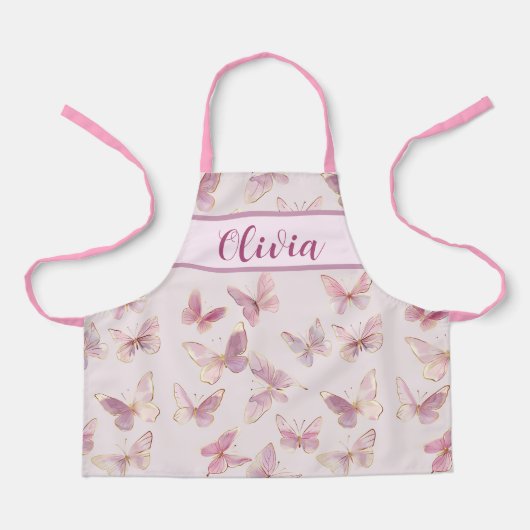 Tablier Cute Personnalisé Filles Papillon rose Apron (Recto)