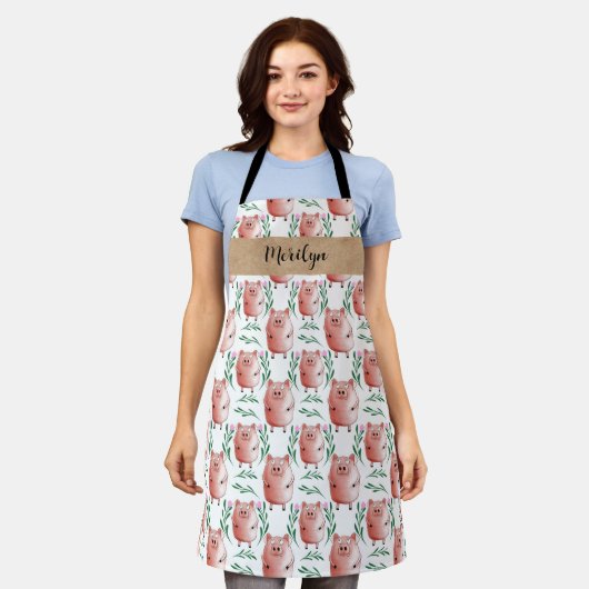 Tablier Cute Pig Apron –Farm Animal Kitchen & Baking Apron (Porté)