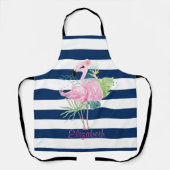 Tablier Cute Pink Flamingos Tropical Leaf, Striped (Recto)