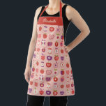 Tablier Cute Pink Retro Apple Fruit Pattern<br><div class="desc">A cute retro pink red and purple apple pattern with hearts decorates this apron. Makes a great gift for a friend for a birthday or Valentines Day!</div>
