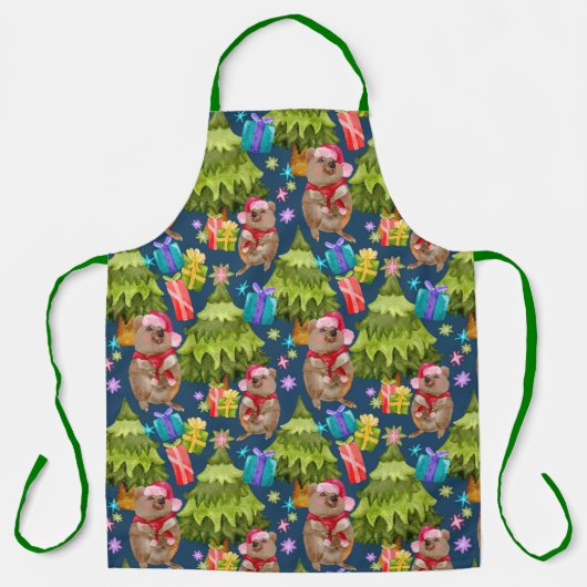 Tablier Cute Quokka Christmas Blue Apron (Recto)