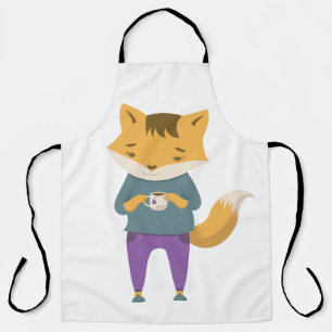 Tablier Cute renard avec tasse de thé