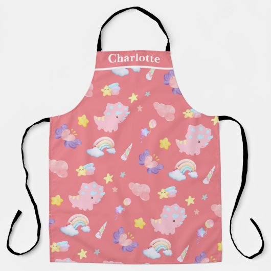 Tablier Cute rose doux dinosaure arc-en-ciel Motif Ajouter (Recto)