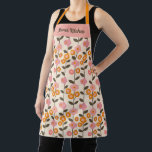 Tablier Cute rose rétro floral<br><div class="desc">Un joli tablier à fleurs rétro rose et orange. Personnalisez-le avec votre nom. Conçu pour vous par Blackberry Boulevard.</div>