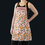 Tablier Cute rose rétro floral<br><div class="desc">Un joli tablier à fleurs rétro rose et orange. Personnalisez-le avec votre nom. Conçu pour vous par Blackberry Boulevard.</div>