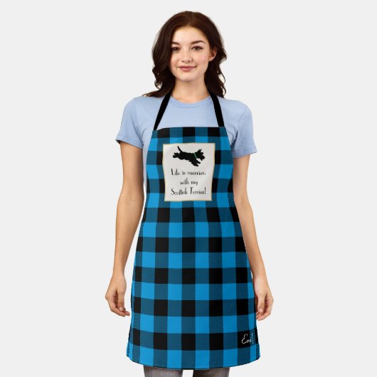 Tablier Cute Scottie Chien Buffalo Plaid Bleu (Porté)