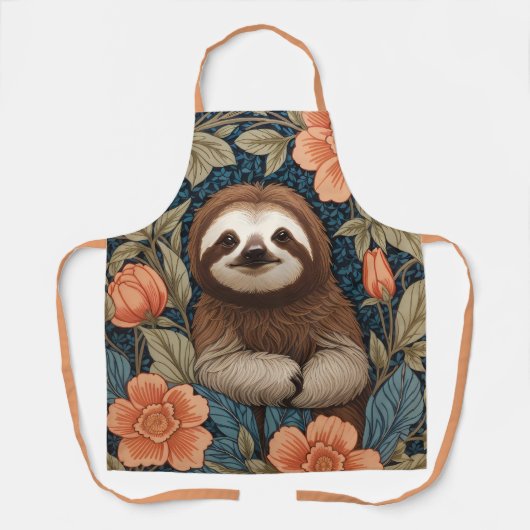 Tablier Cute Sloth Elegant Floral William Morris Inspired (Recto)