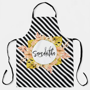 Tablier Cute Stripes et Monogramme Floral