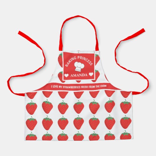 Tablier Cute Trendy White & Red Strawberry Custom Kid's (Recto)