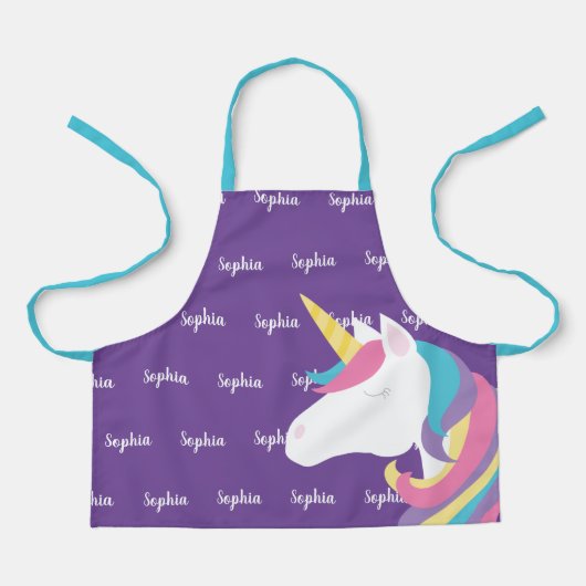 Tablier Cute Unicorn Purple Enfants Personnalisés (Recto)