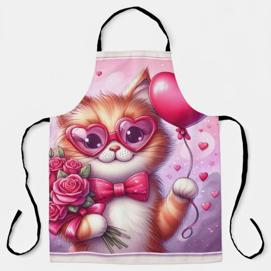 Tablier Cute Valentine's day cat/chaton (Recto)