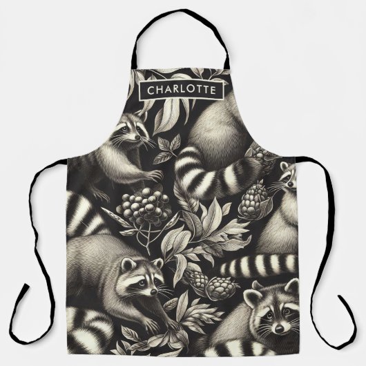 Tablier Cute Vintage Racoon sans couture (Recto)
