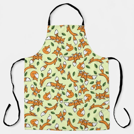 Tablier Cute Wild Fox et Motif Leaf (Recto)