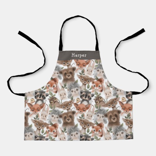 Tablier Cute Woodland Animaux Motif avec nom (Recto)