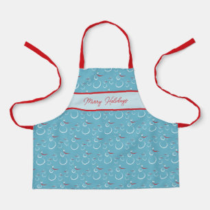 Tablier Cyan Red Merry Holidays Jote Snowman Motif
