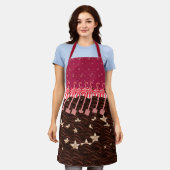 Tablier Cygnes et biscuits chocolat fourrés vagues rouge (Porté)