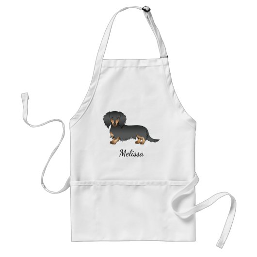 Tablier Dachshund à poil long noir et feu Cartoon Chien & (Devant)