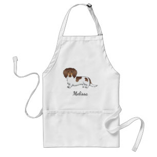 Tablier Dachshund à poil long piebalde chocolat et feu & N
