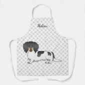Tablier Dachshund à poils longs piebalde noir et feu & Nom (Recto)