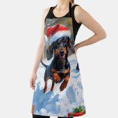Tablier Dachshund Courir en neige avec Casquette de Noël (Insitu)