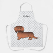 Tablier Dachshund de dessin animé à poil long couleur roug (Recto)