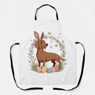 Tablier Dachshund de Pâques vintage lapin chien avec œuf f