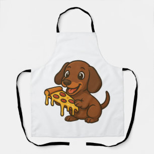 Tablier Dachshund mignon dessin animé pizza pizza amoureux