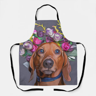 Tablier Dachshund Près De Dachshund Portant Des Fleurs